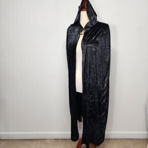 Velvet Hooded Black Cloak Cape One Size Full Length Cosplay Medieval Renaissance